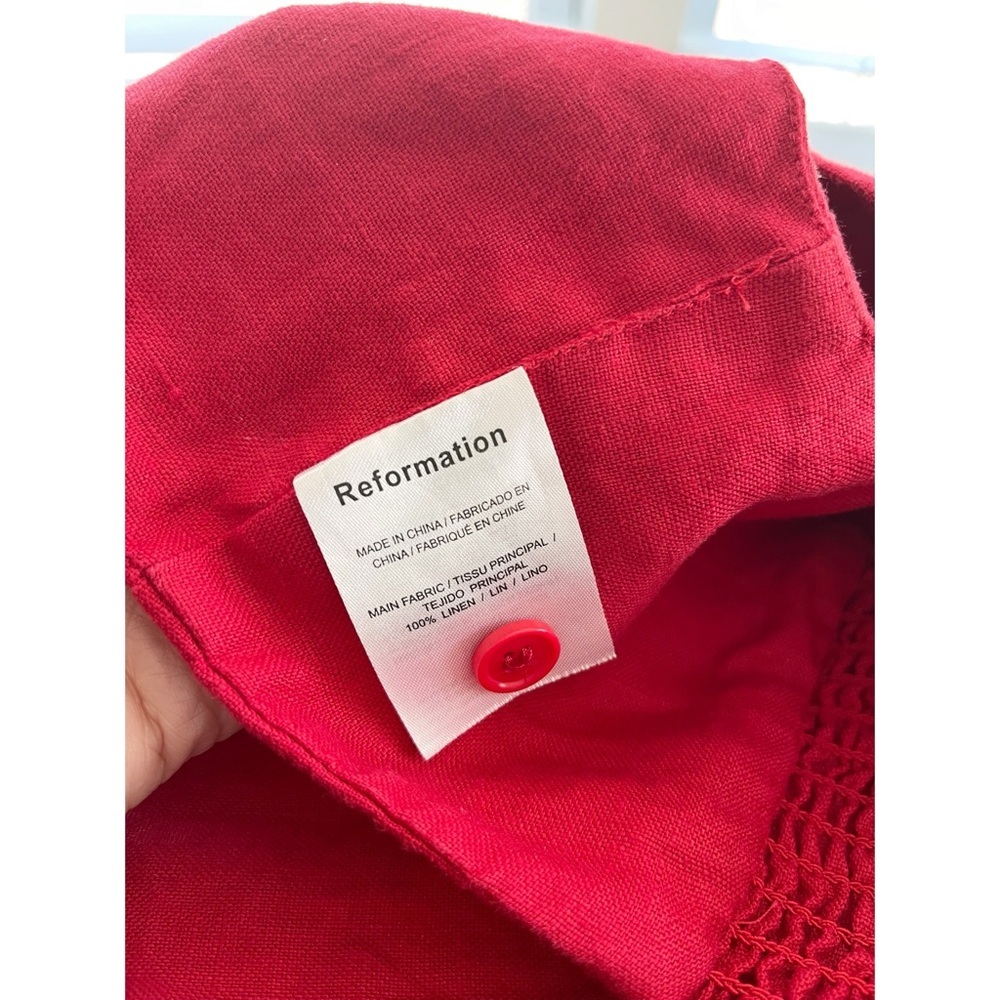Reformation Teya Red Linen Two Piece Set Crop Top Midi Skirt - Picture 12 of 13